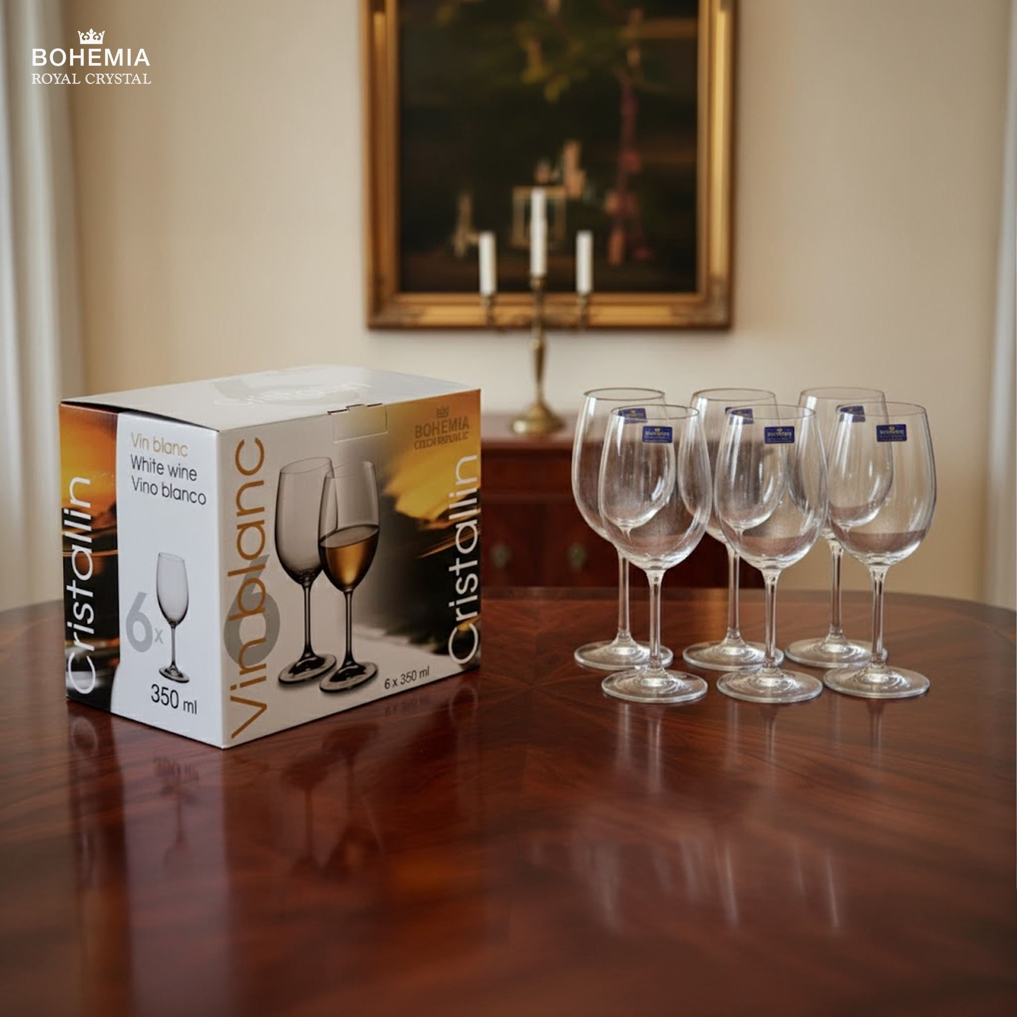 Ly rượu vang pha lê 350 ml Bohemia Royal Crystal set 6 ly – Model: Cristallin 350ml