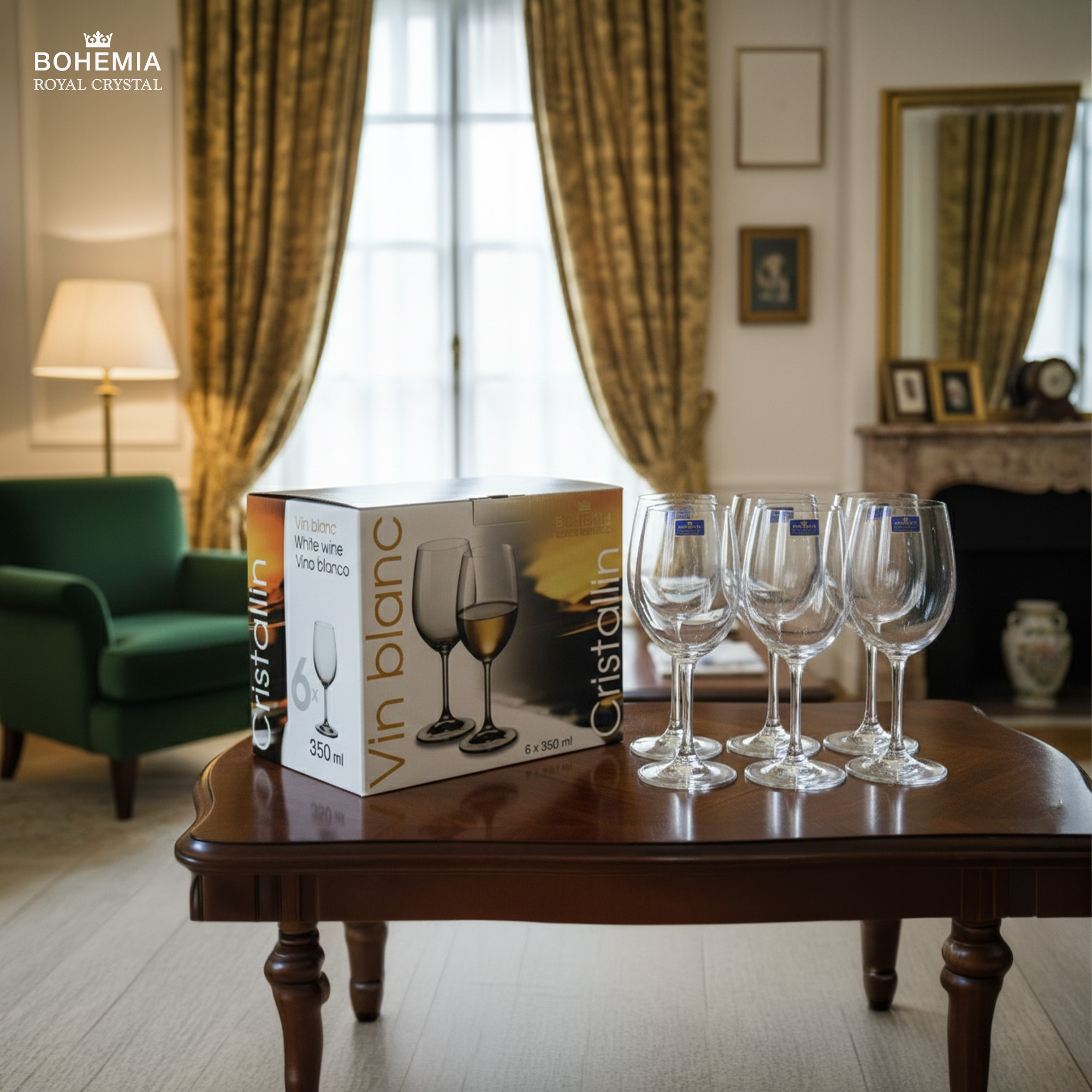 Ly rượu vang pha lê 350 ml Bohemia Royal Crystal set 6 ly – Model: Cristallin 350ml