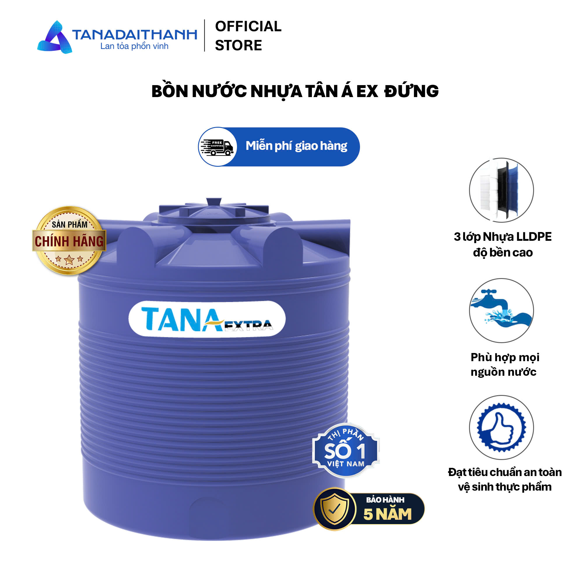 Bồn nhựa Tân Á 1.000D EX- bồn đứng ( Phân phối từ khu vực Bình Định trở ra phía Bắc)