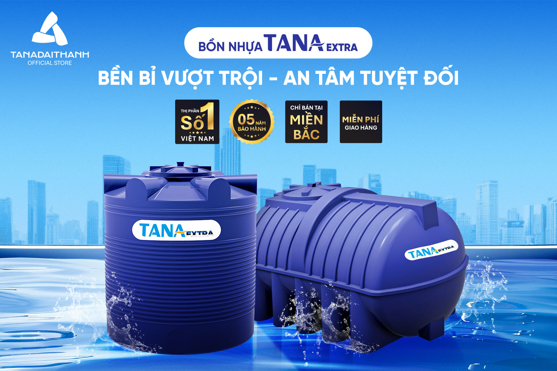 Bồn nhựa Tân Á 1.000D EX- bồn đứng ( Phân phối từ khu vực Bình Định trở ra phía Bắc)