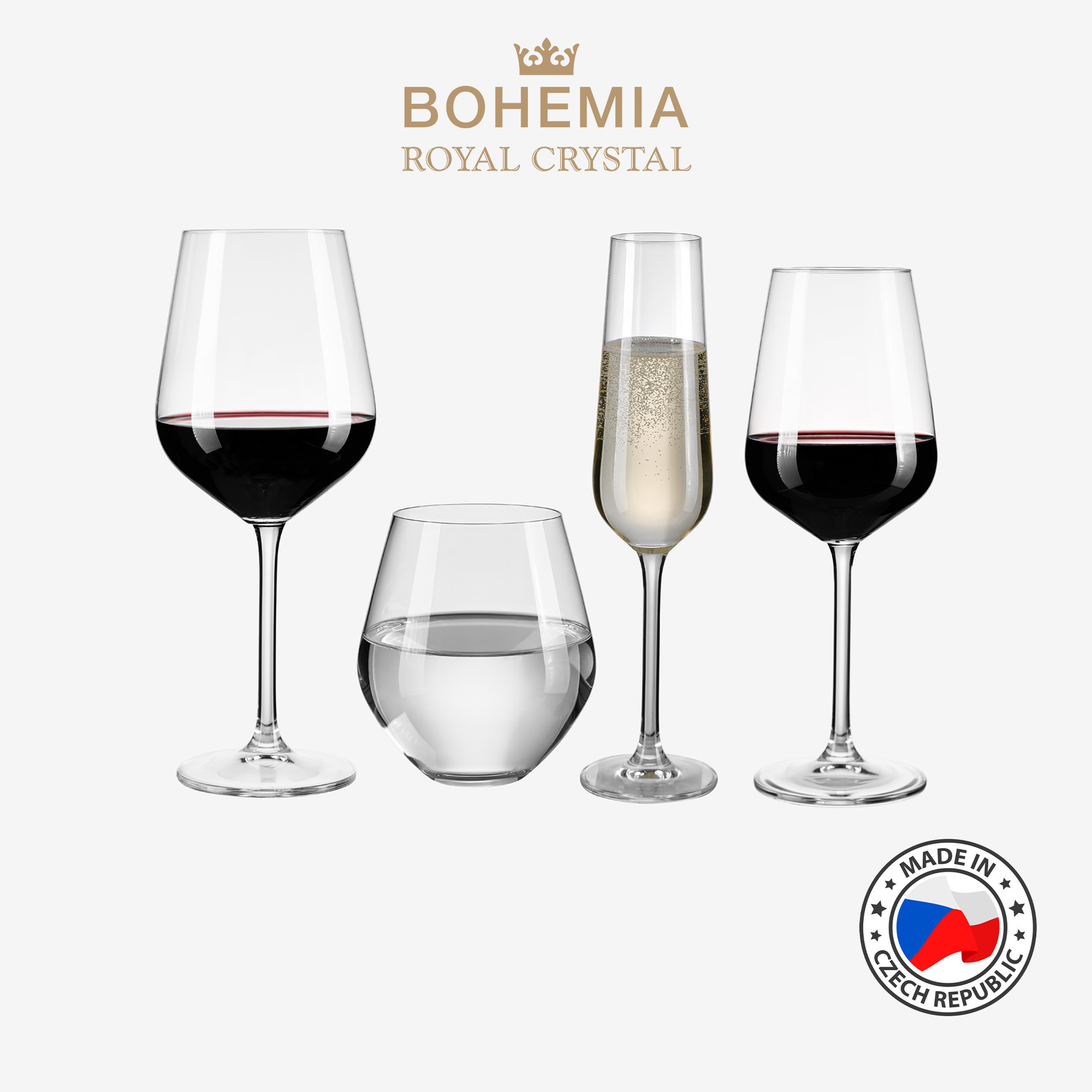 Bộ 16 ly pha lê GLOBO 4×4 (sâm panh/vang đỏ/ vang trắng/ uống nước)