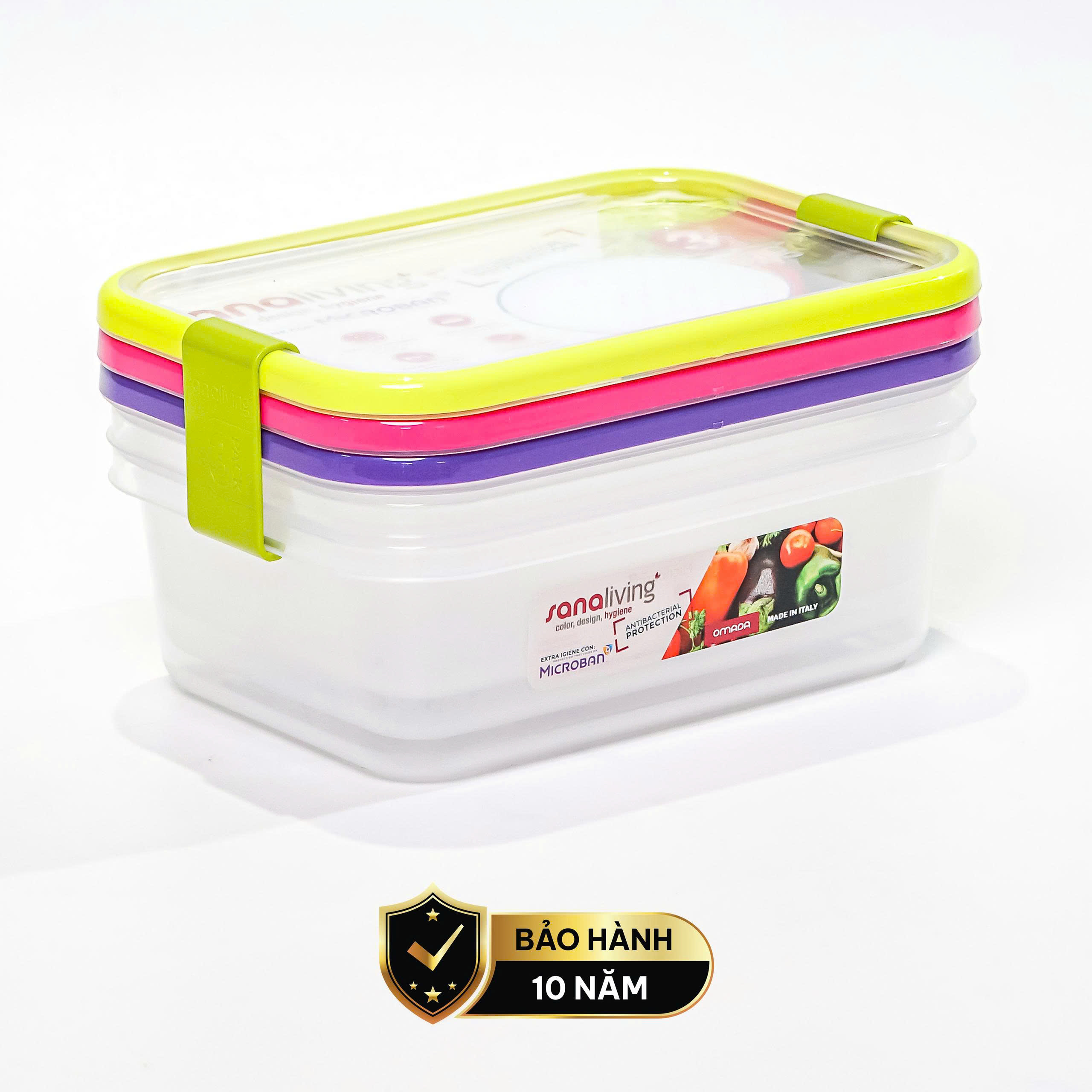 Set 3 Hộp đựng thực phẩm Kháng khuẩn 1000 ml Sanaliving cao cấp OMADA – Model: S2321CA