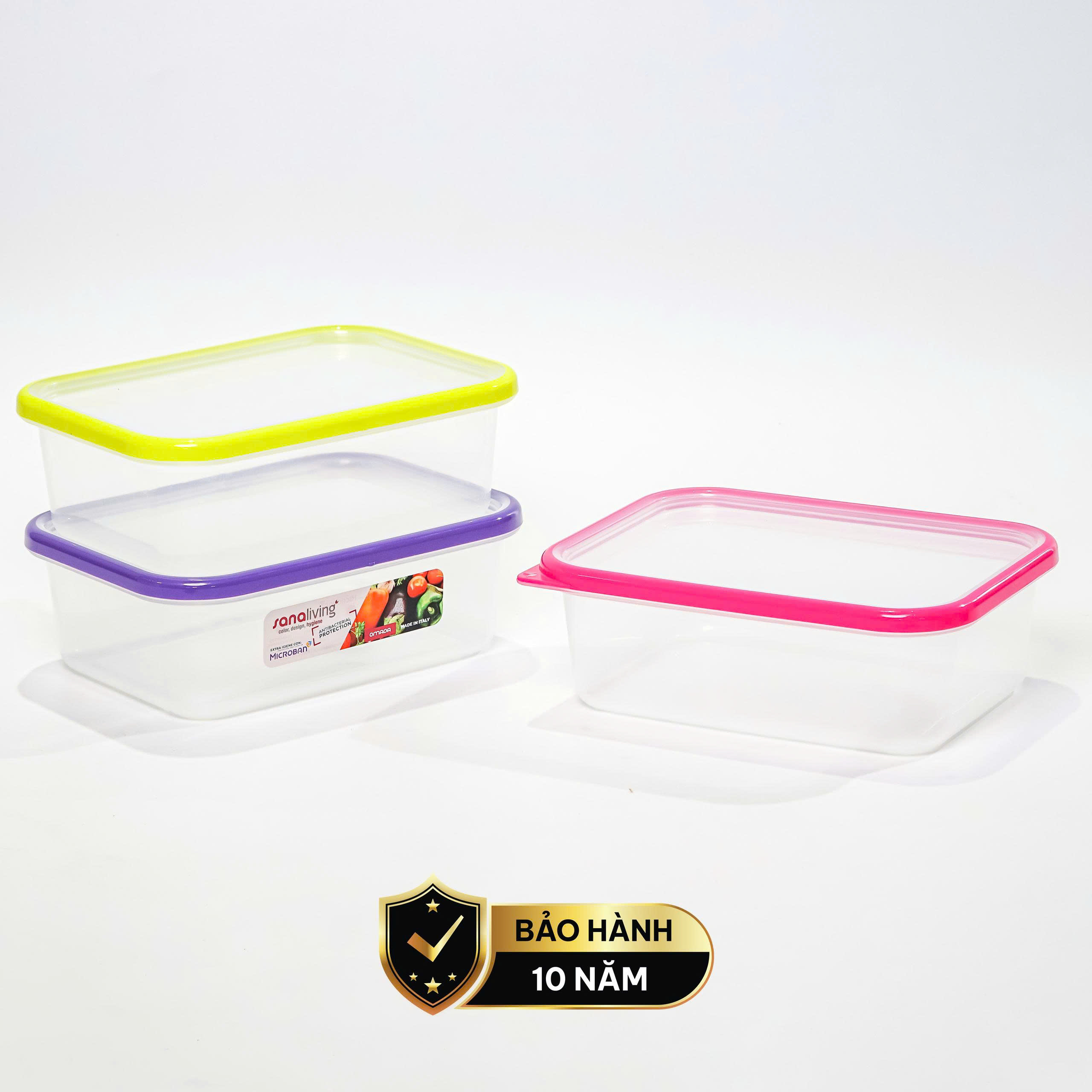 Set 3 Hộp đựng thực phẩm Kháng khuẩn 1000 ml Sanaliving cao cấp OMADA – Model: S2321CA