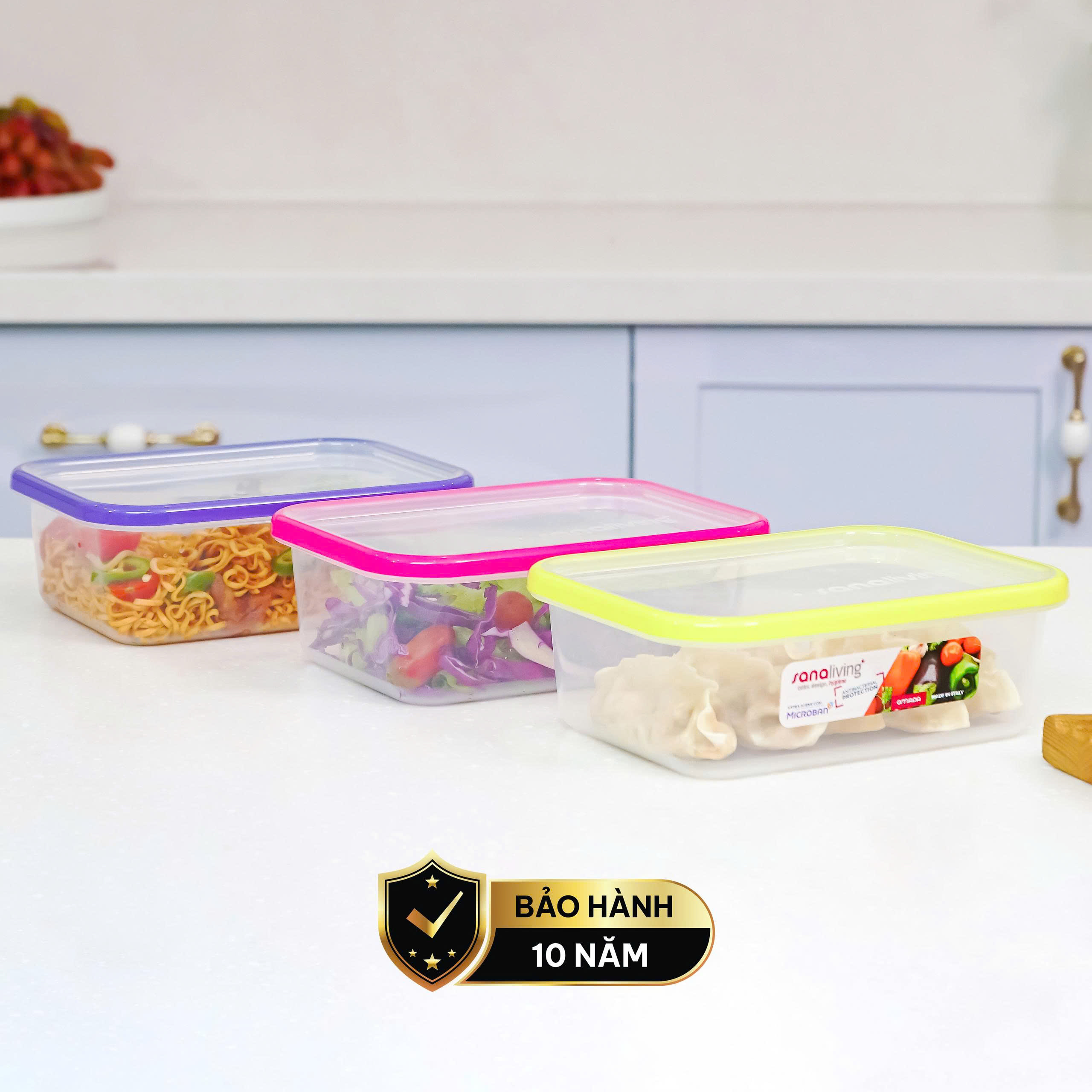 Set 3 Hộp đựng thực phẩm Kháng khuẩn 1000 ml Sanaliving cao cấp OMADA – Model: S2321CA