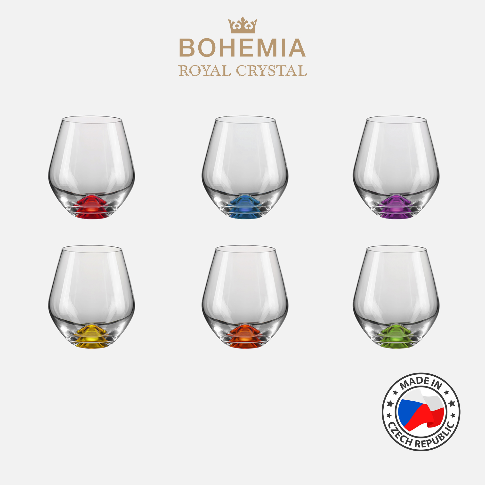 Cốc uống nước pha lê 500ml Bohemia Royal Crystal Set 6 ly – MODEL: Tori colour elevated bottom 500ml