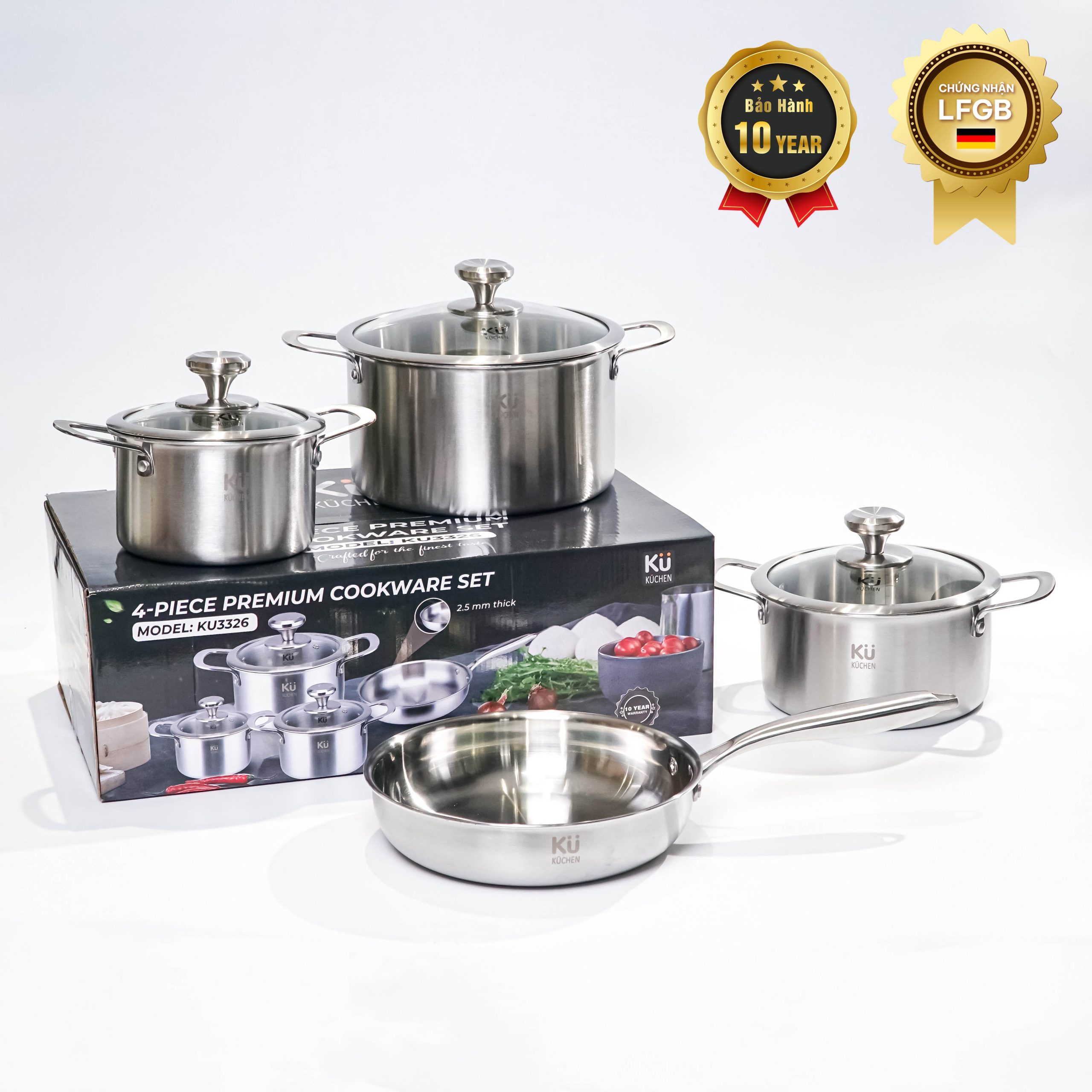 Nồi inox cao cấp KU 3326 size 20 có nắp (LFGB)