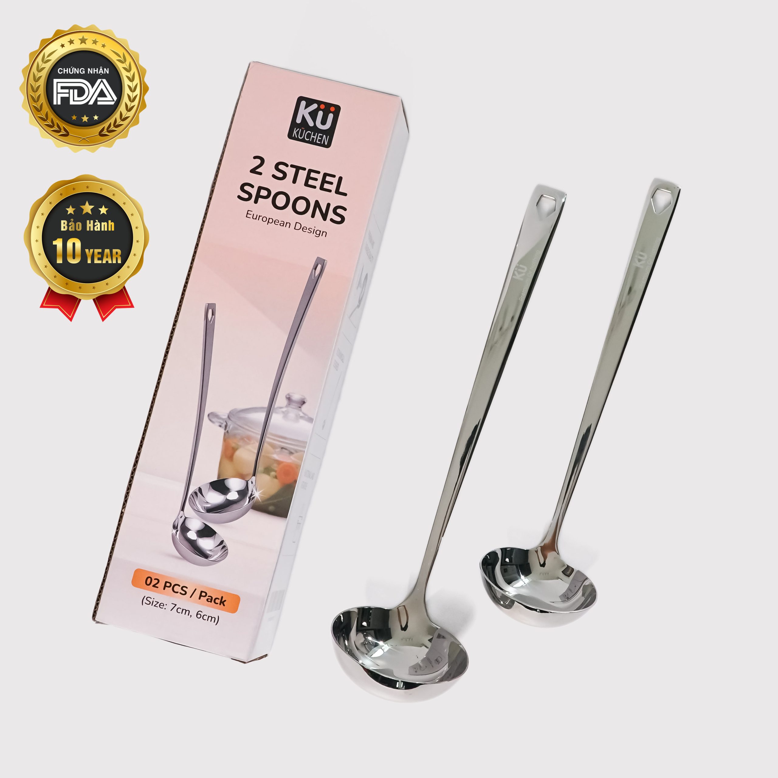 Sét 2 muỗng/muôi/vá nguyên khối inox 304 mã SK-SP1-1/SK-SP1-2