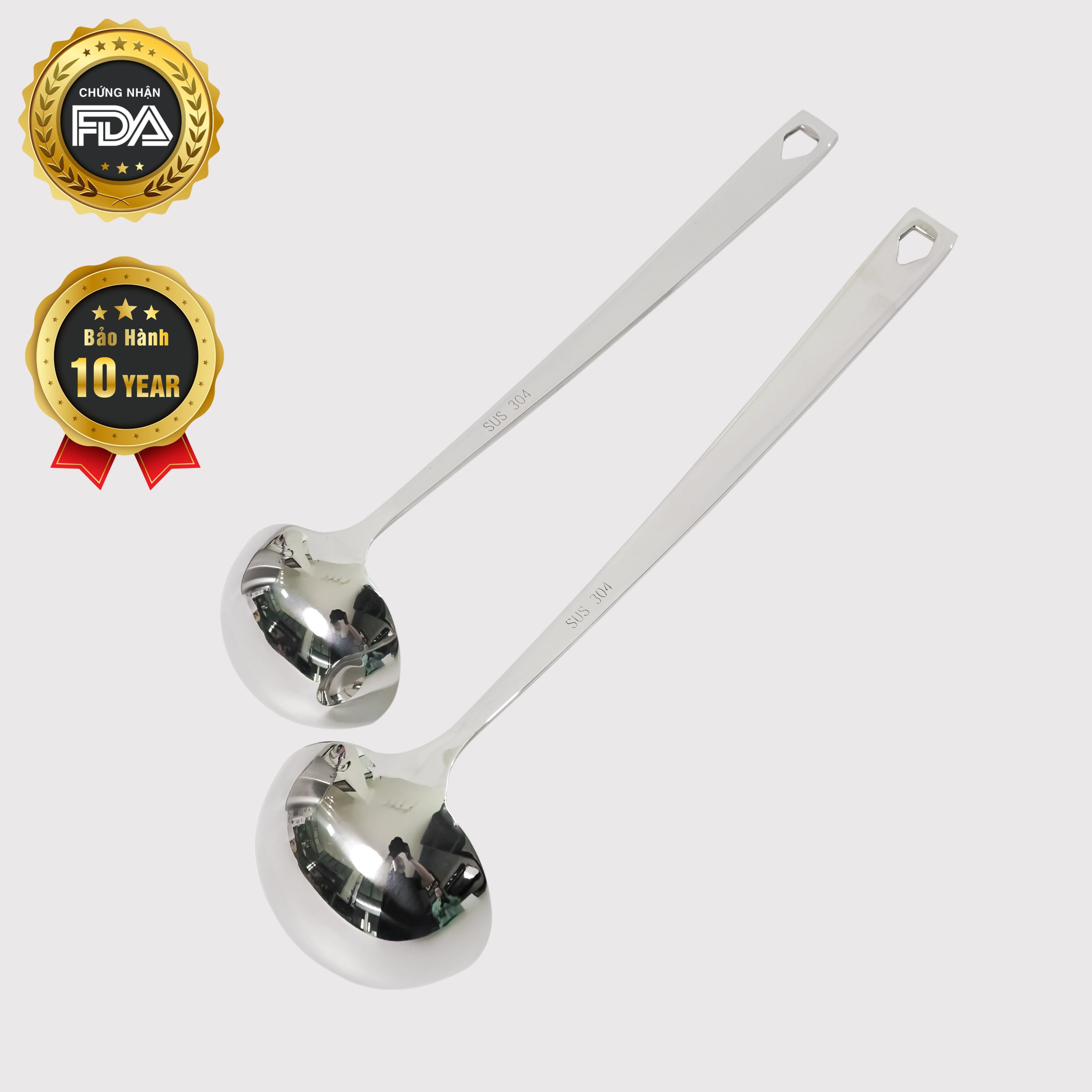 Sét 2 muỗng/muôi/vá nguyên khối inox 304 mã SK-SP1-1/SK-SP1-2