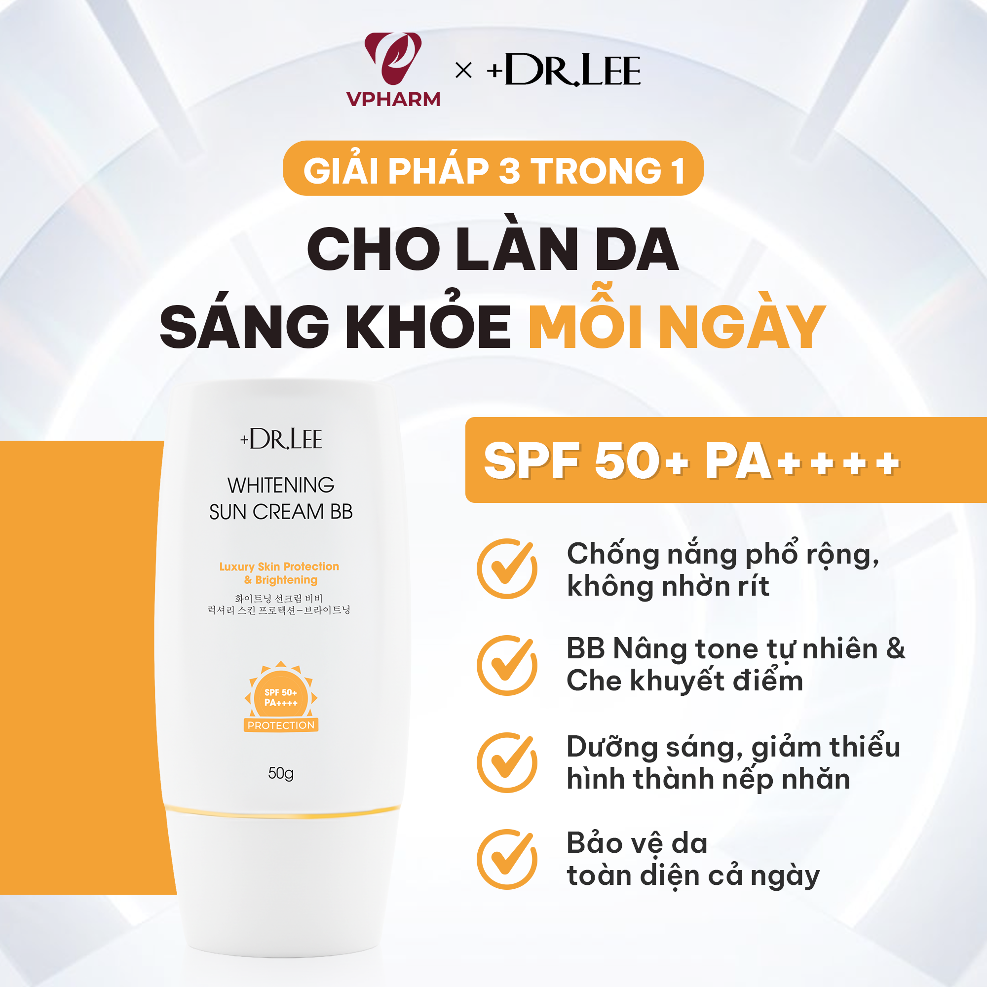 Kem Chống Nắng +Dr.lee BB Nâng Tone Trắng Sáng SPF50+/PA++++ Bakuchiol 98% (50g)