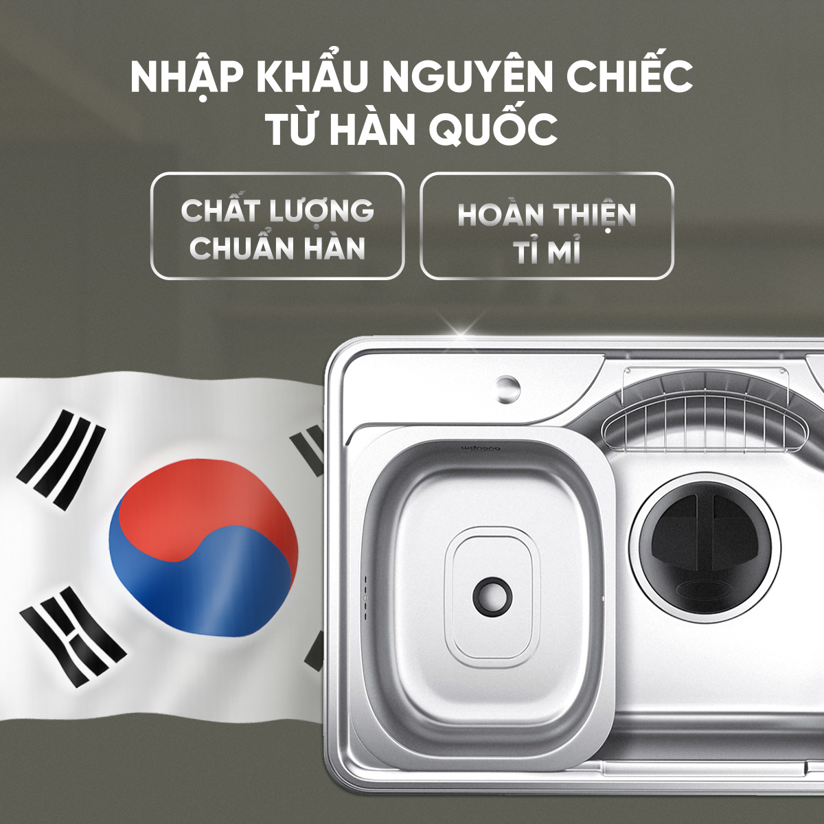 Chậu đơn rửa bát Wonang WKJ08551 một hố inox 304 – Made In Korea