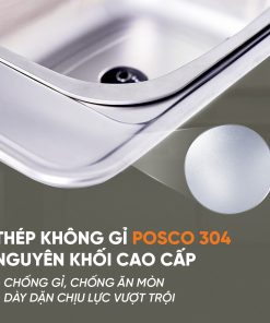Chậu đơn rửa bát Wonang WKJ08551 một hố inox 304 – Made In Korea