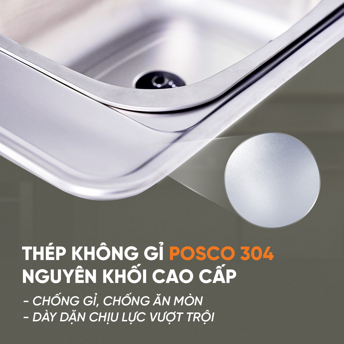 Chậu đơn rửa bát Wonang WKJ08551 một hố inox 304 – Made In Korea