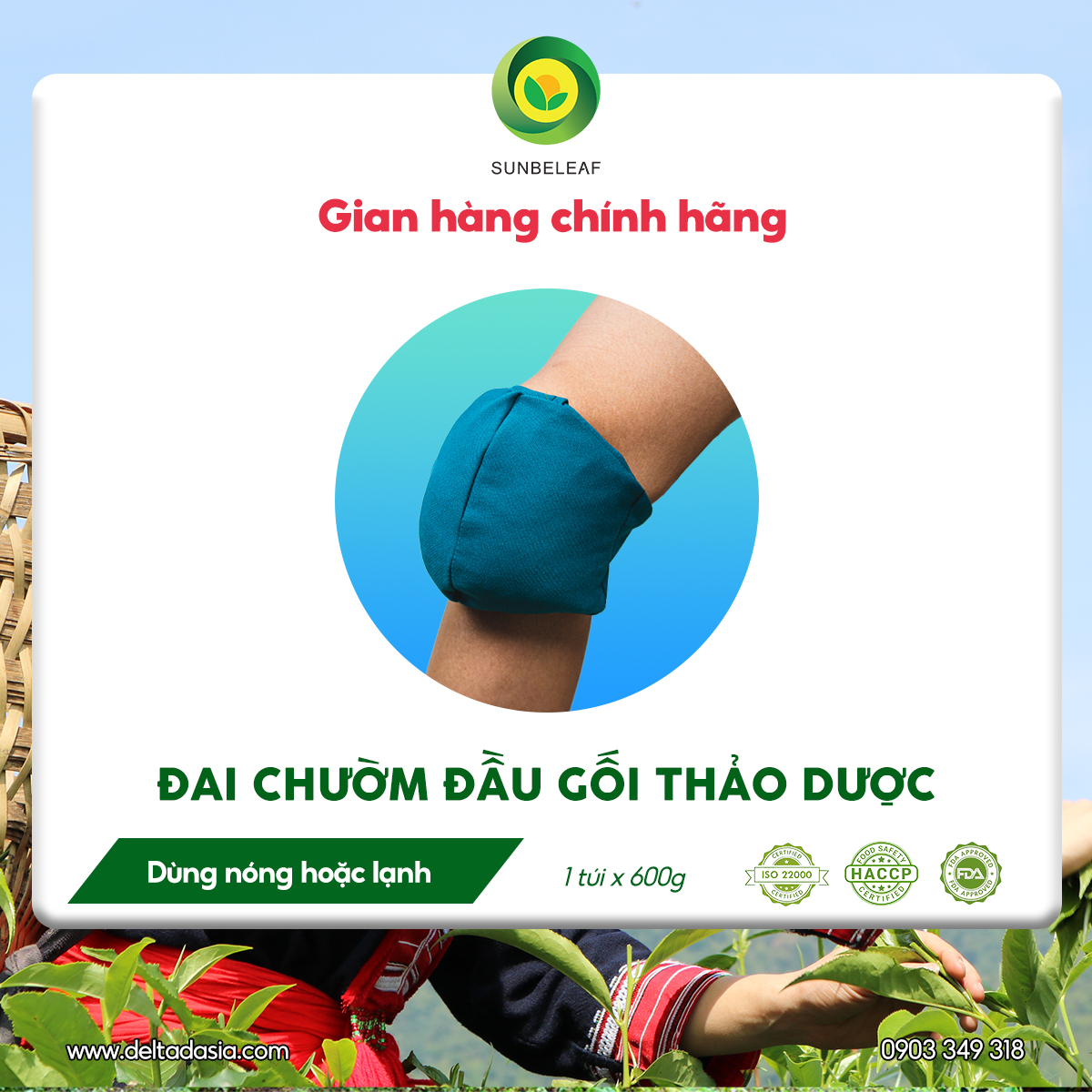 Đai Chườm Đầu Gối Thảo Dược Sunbeleaf – Giảm Cứng Khớp Và Đau Khớp Gối, Người Vận Động Thể Thao, 1 Cặp Đai 600g