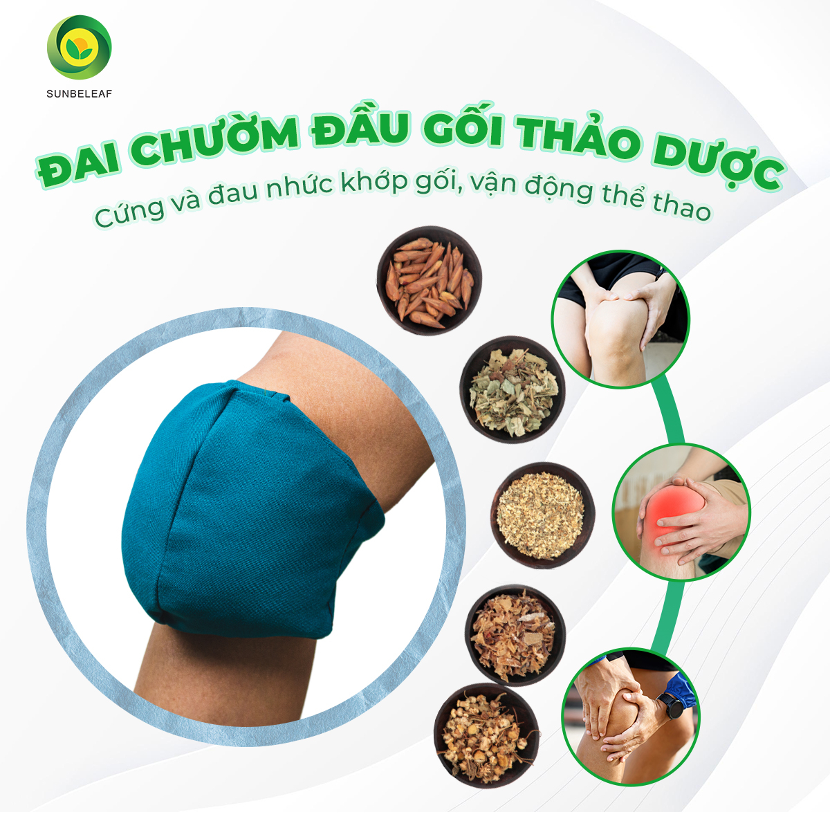 Đai Chườm Đầu Gối Thảo Dược Sunbeleaf – Giảm Cứng Khớp Và Đau Khớp Gối, Người Vận Động Thể Thao, 1 Cặp Đai 600g
