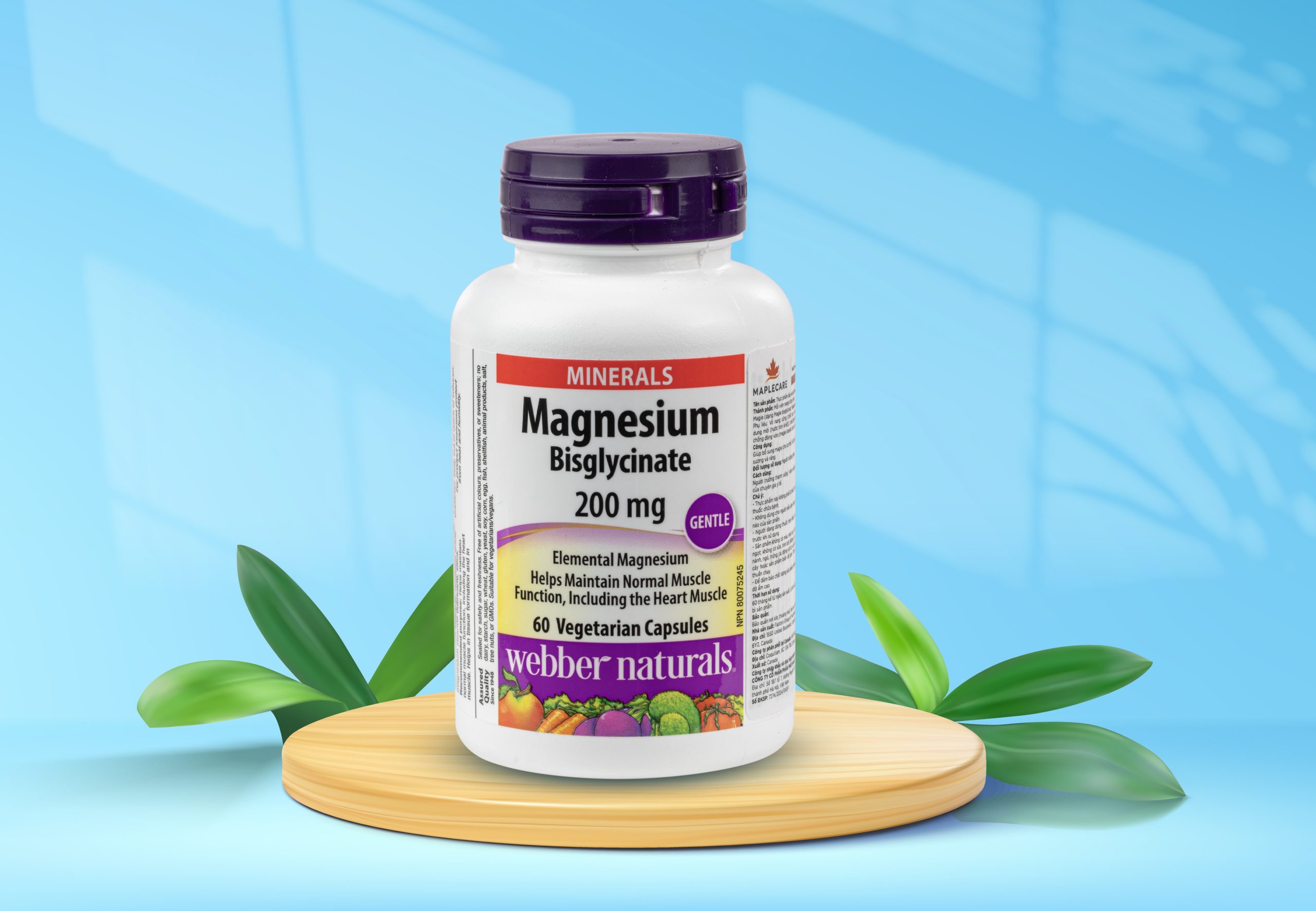 Thực phẩm bảo vệ sức khoẻ WEBBER NATURALS Magnesium Bisglycinate 200mg (Hộp 60 viên)