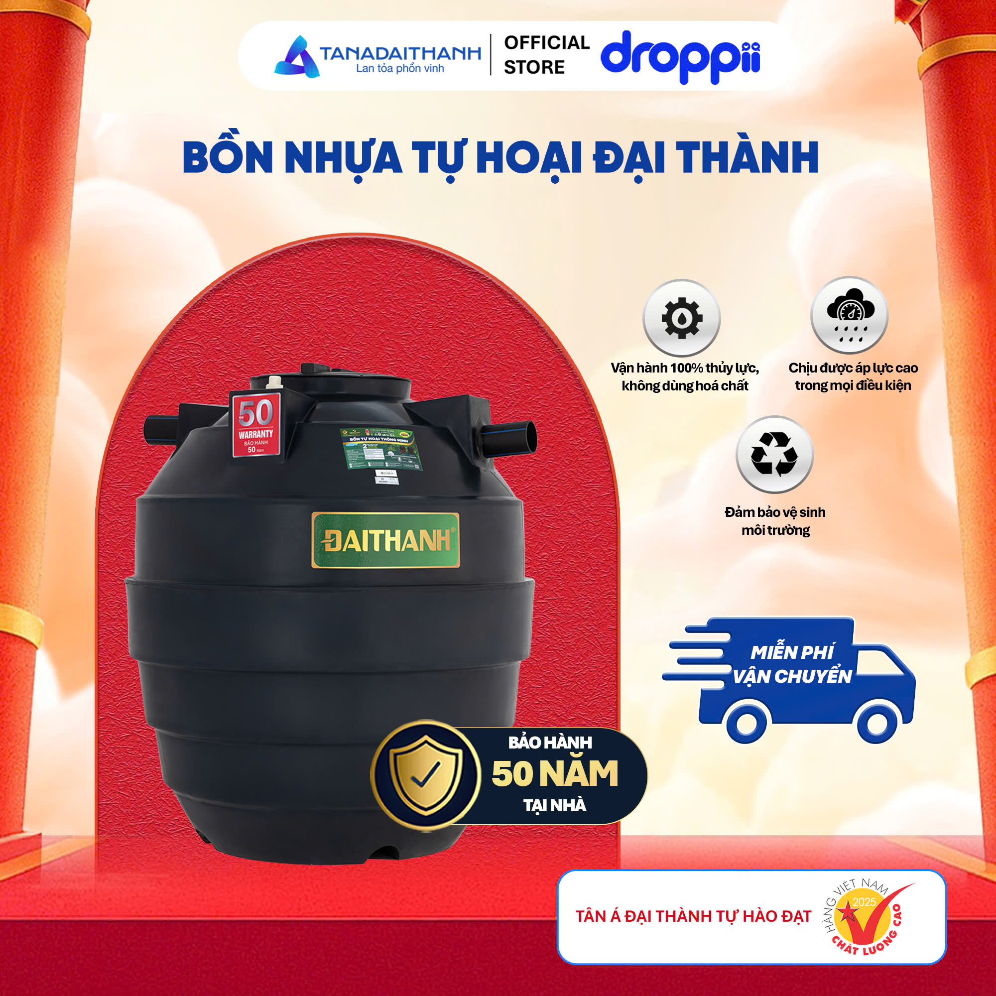 Bồn nhựa tự hoại Đại Thành 1000D
