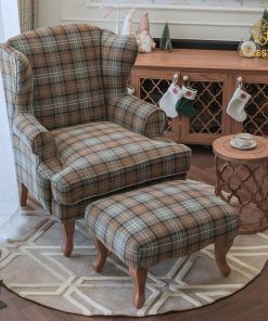 Ghế armchair CELESTINE Queen Anne Wingchair vải kẻ Anh