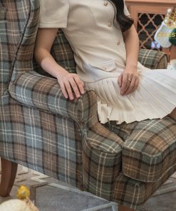 Ghế armchair CELESTINE Queen Anne Wingchair vải kẻ Anh