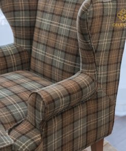 Ghế armchair CELESTINE Queen Anne Wingchair vải kẻ Anh