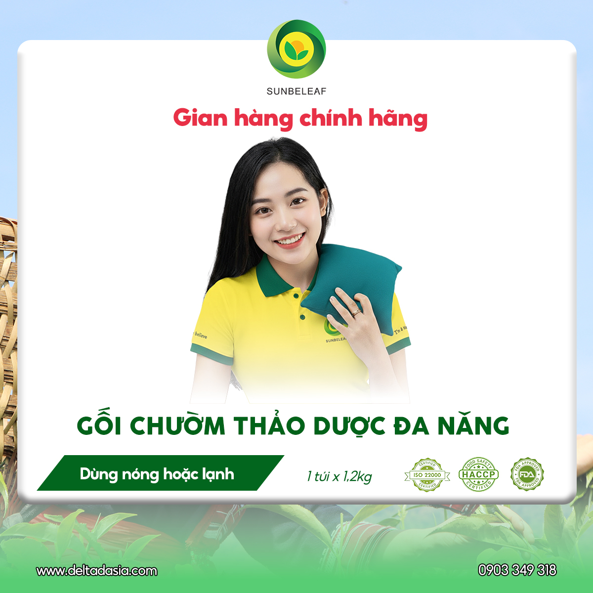 Gối Chườm Thảo Dược Đa Năng Sunbeleaf – Giảm Đau Cổ, Vai, Gáy Và Người Làm Việc Tư Thế Ngồi – 1 Gối 1,2kg
