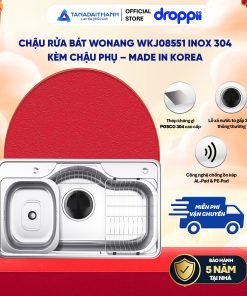 Chậu kép rửa bát Wonang WKJ08551 một hố inox 304 – Made In Korea (kèm chậu phụ)