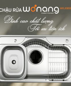 Chậu kép rửa bát Wonang WKJ08551 một hố inox 304 – Made In Korea (kèm chậu phụ)