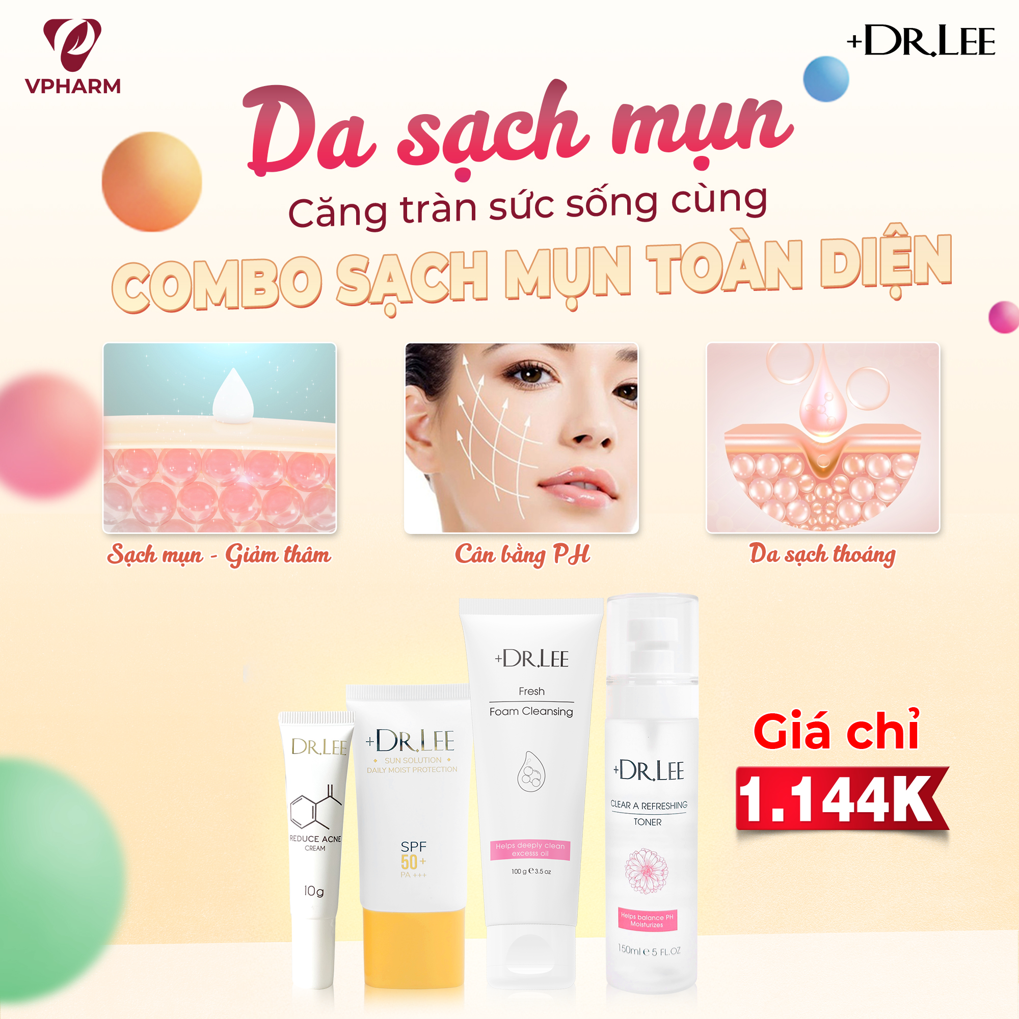 Bộ chăm sóc da mụn toàn diện +Dr.lee