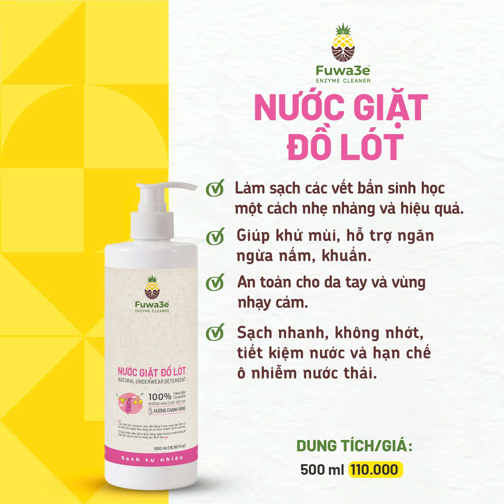 Nước Giặt Đồ Lót Chuyên Dụng Fuwa3e cho da nhạy cảm 500ml