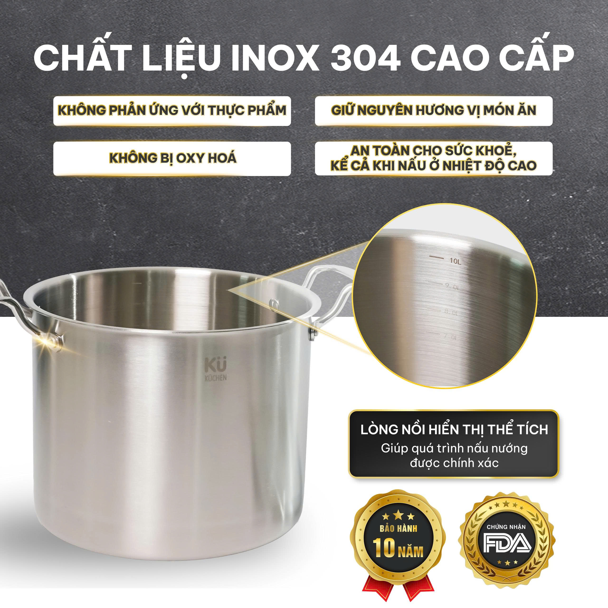 Nồi luộc gà 5 lớp inox 304 26cm