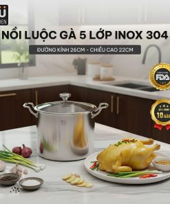 Nồi luộc gà 5 lớp inox 304 26cm