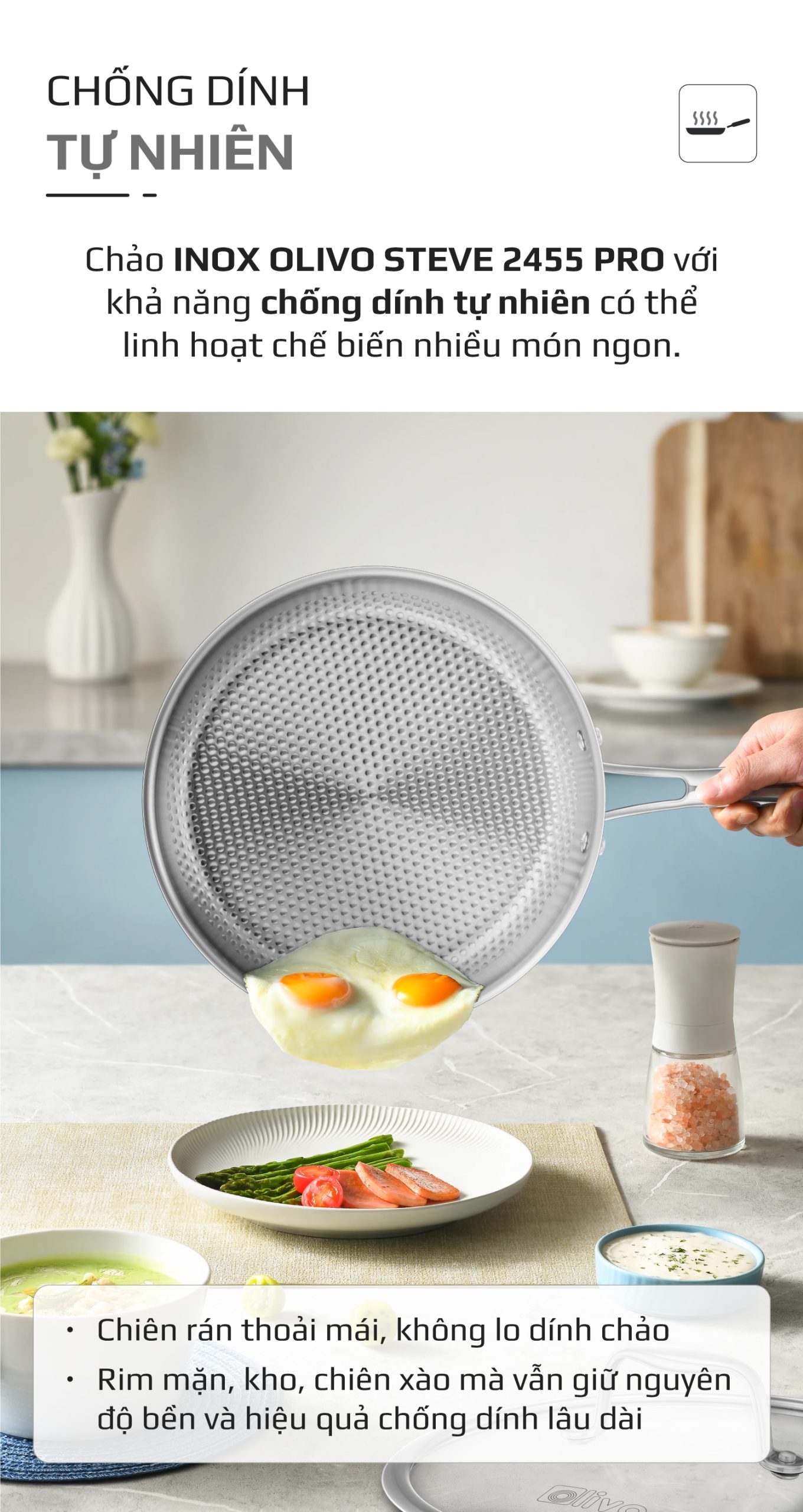 Chảo INOX OLIVO STEVE 2455 PRO