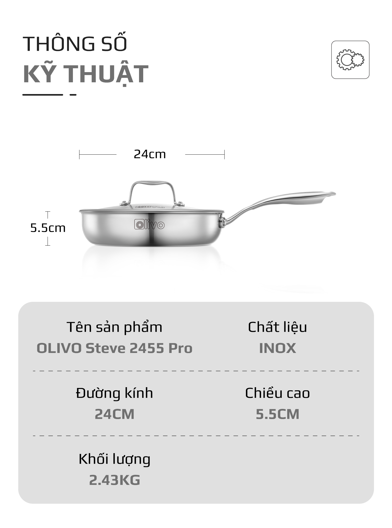 Chảo INOX OLIVO STEVE 2455 PRO