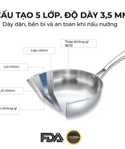 Chảo inox 5 lớp liền khối KU W28625