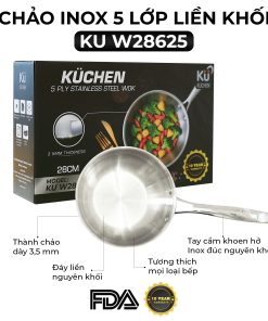 Chảo inox 5 lớp liền khối KU W28625