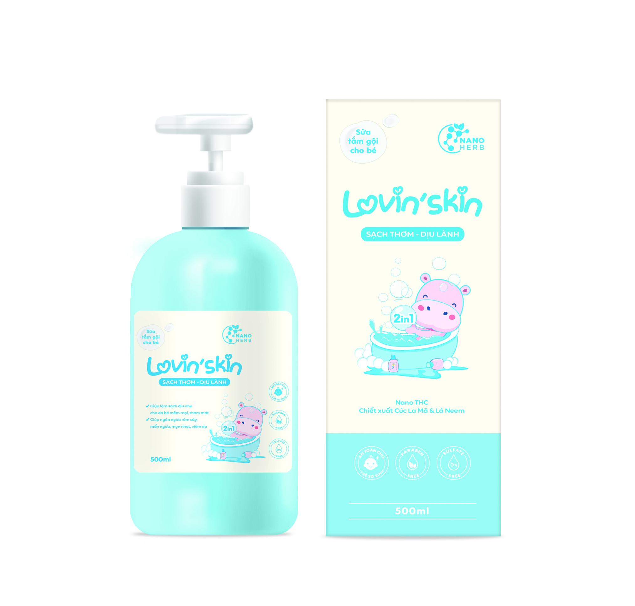 Sữa tắm gội dịu nhẹ cho bé Lovin’Skin 500ml – Làm sạch, giảm và ngăn ngừa rôm sảy, mẩn ngứa