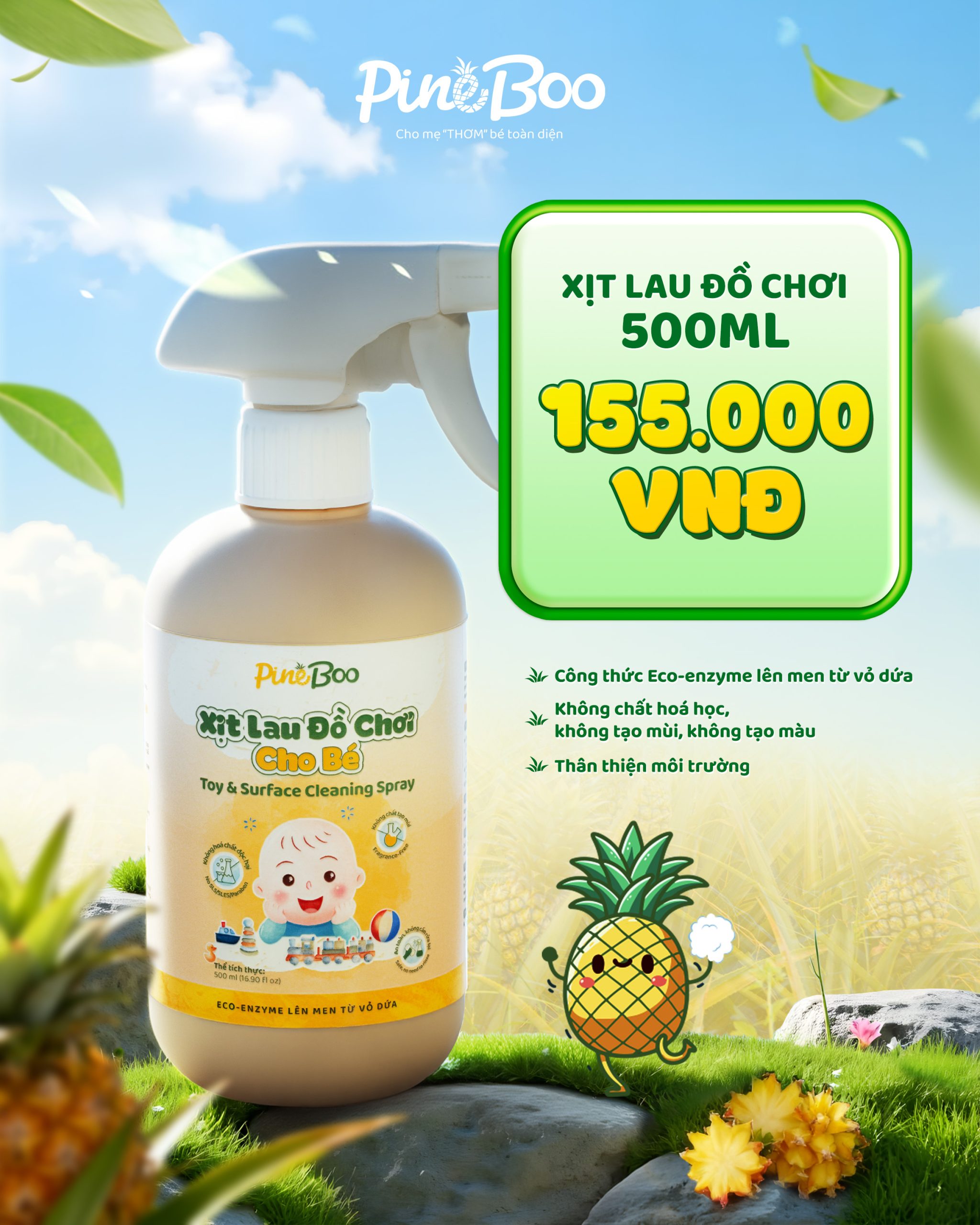 Xịt Lau Đồ Chơi PineBoo (Fuwa3e Eco-enzyme Dứa) 500ml