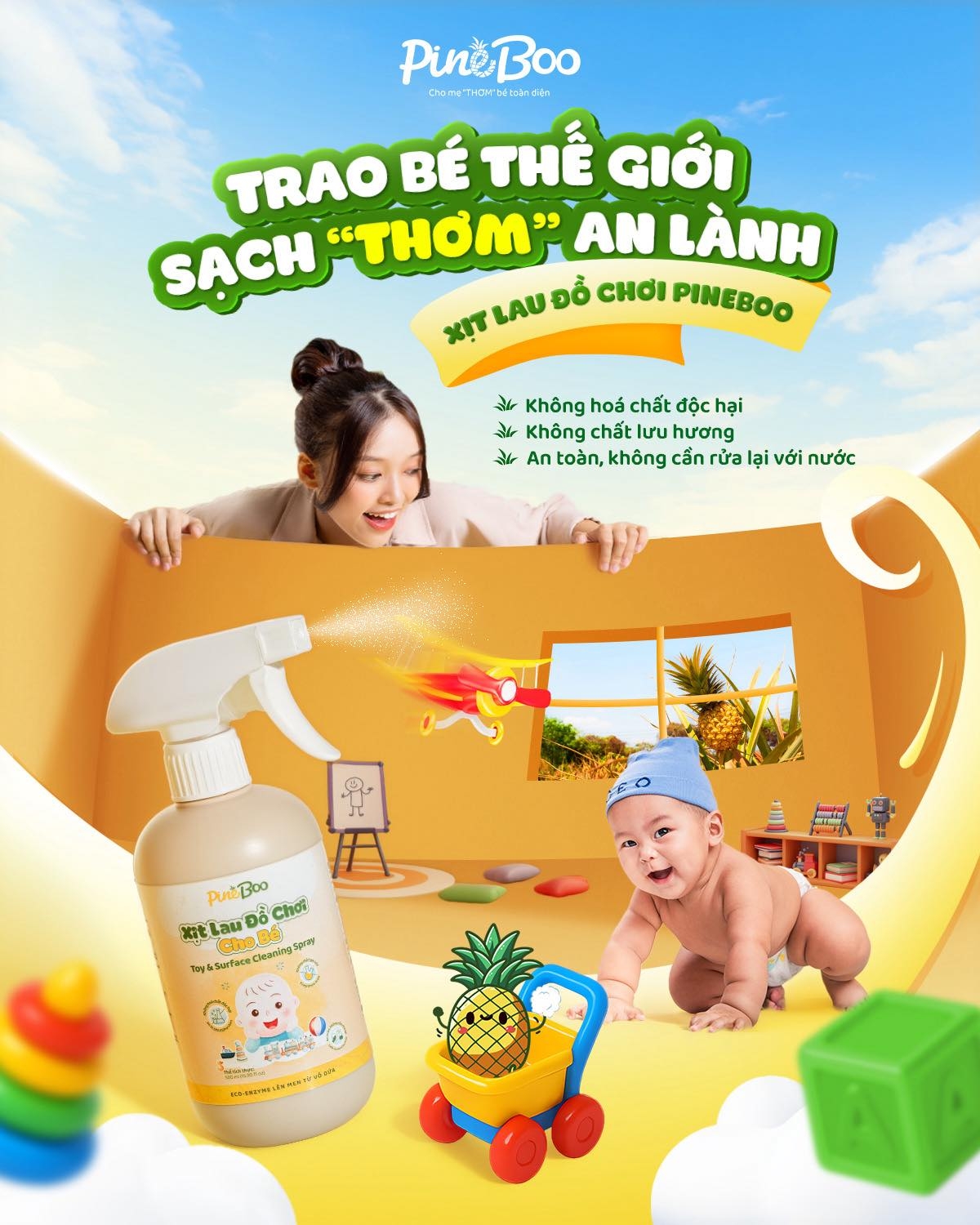 Xịt Lau Đồ Chơi PineBoo (Fuwa3e Eco-enzyme Dứa) 500ml