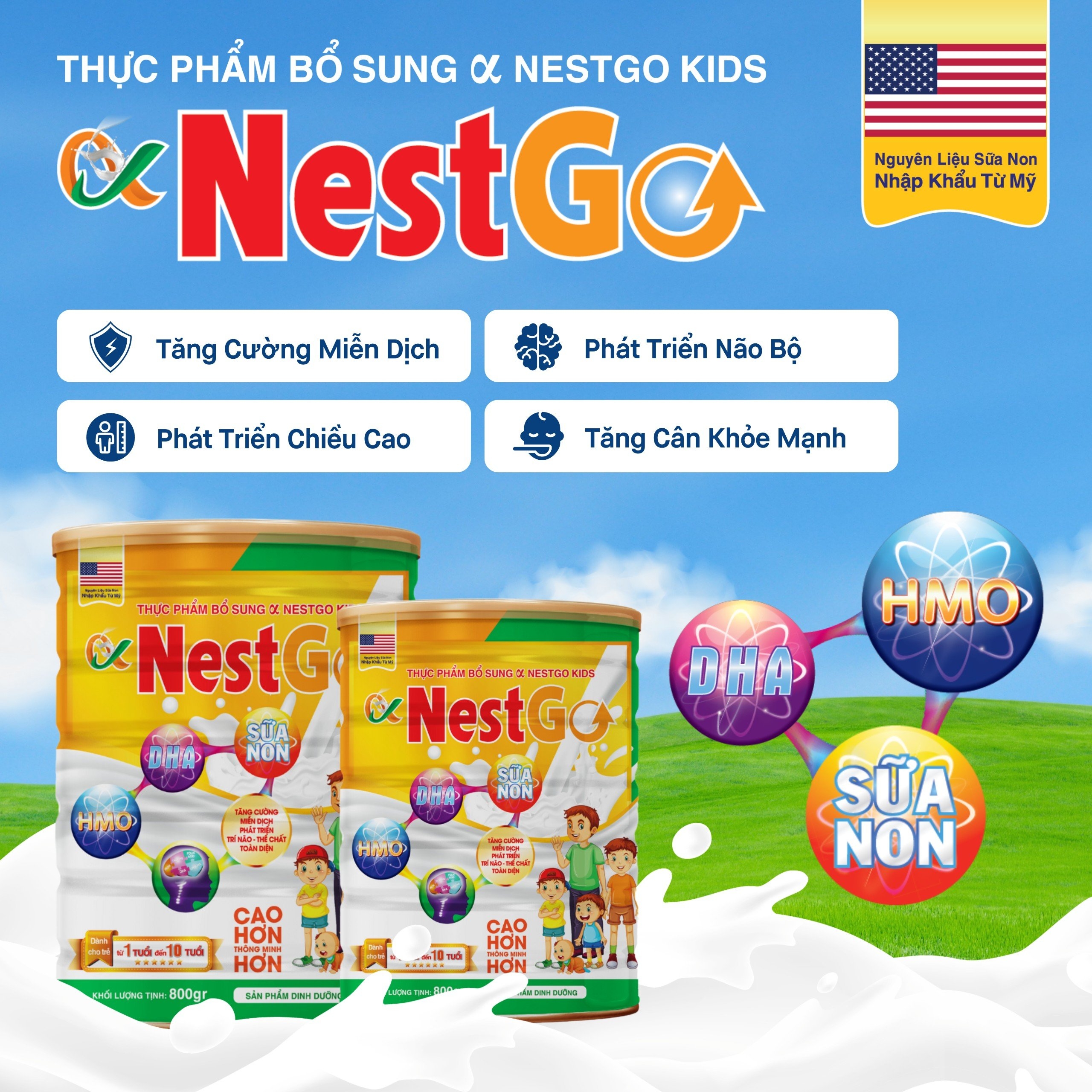 Sữa non Alpha Nest Go Kids hỗ trợ phát triển toàn diện cho trẻ từ 1-10 tuổi (Lon 800g)