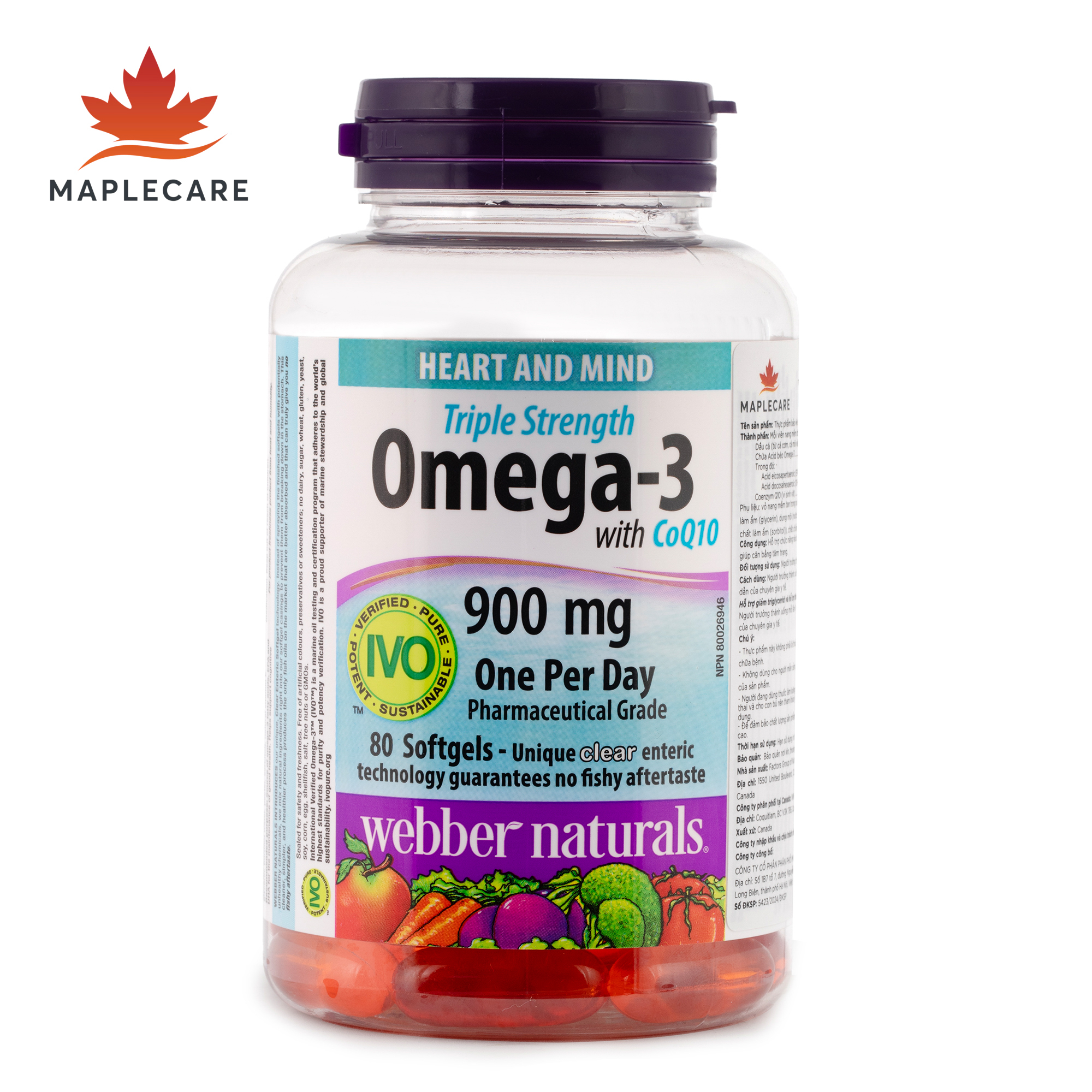 Thực phẩm bảo vệ sức khoẻ WEBBER NATURALS Triple Strength Omega-3 900mg + Coq10 (Hộp 80 viên)