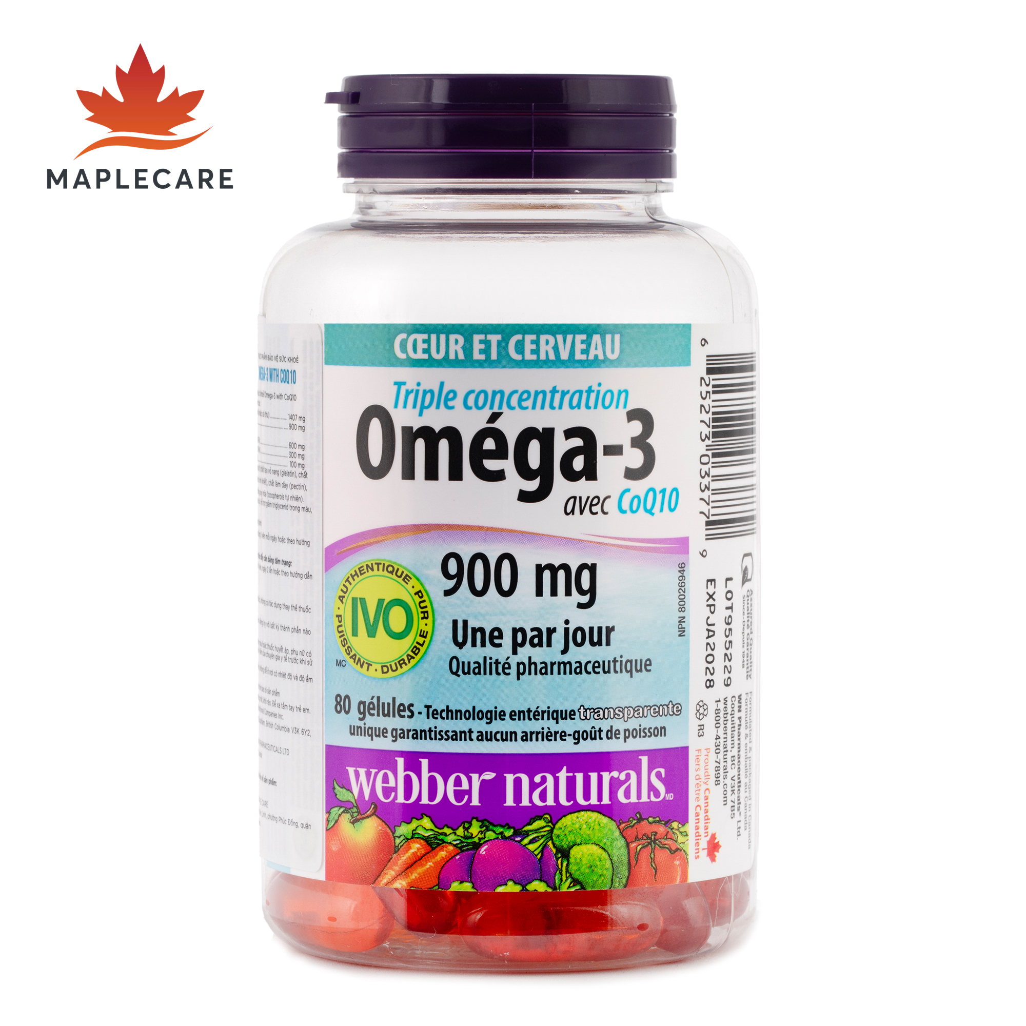Thực phẩm bảo vệ sức khoẻ WEBBER NATURALS Triple Strength Omega-3 900mg + Coq10 (Hộp 80 viên)