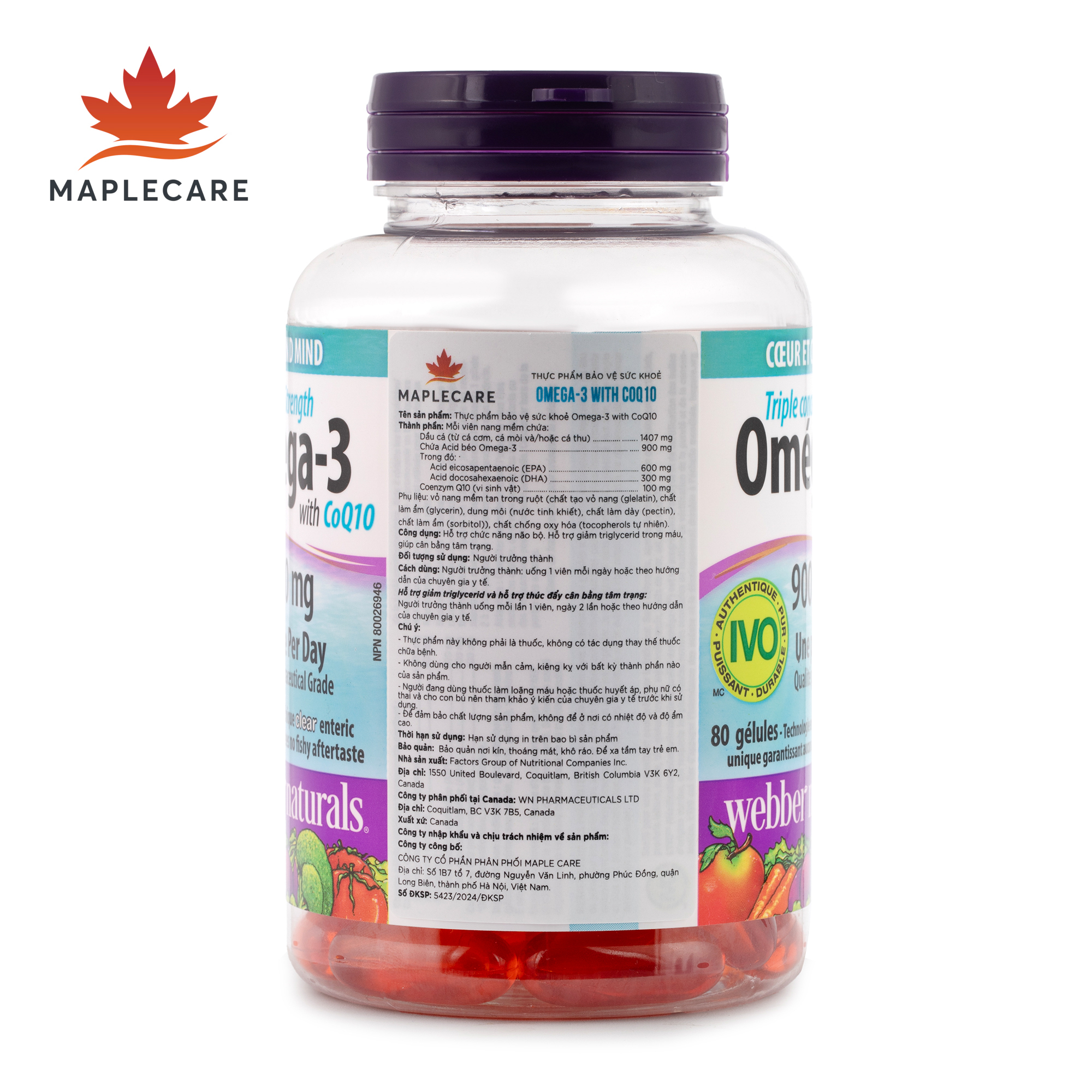 Thực phẩm bảo vệ sức khoẻ WEBBER NATURALS Triple Strength Omega-3 900mg + Coq10 (Hộp 80 viên)