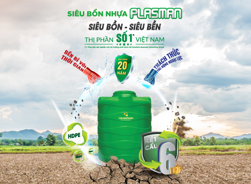 Bồn nhựa đứng Đại Thành Plasman 1.500LĐ Xanh – Chỉ bán tại miền Nam