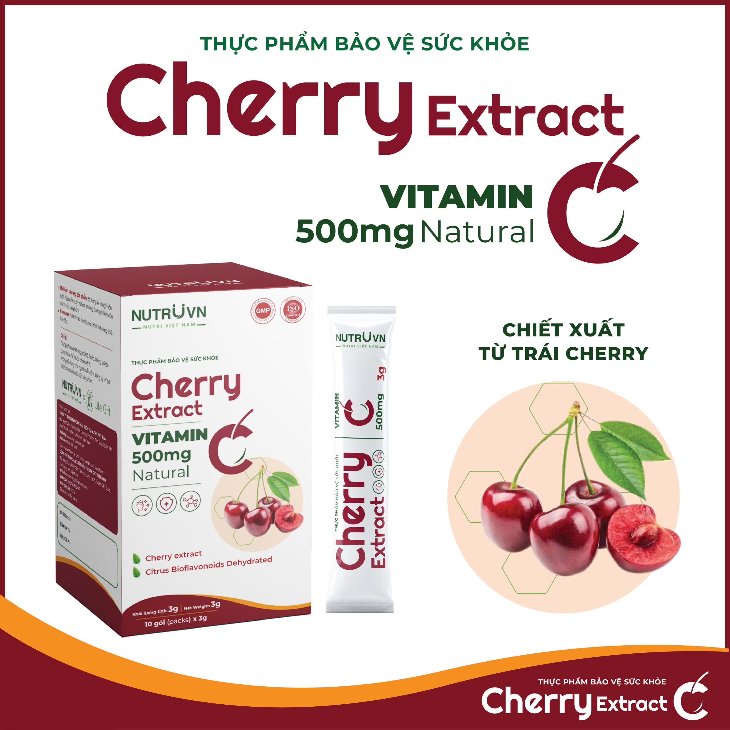 Cherry Extract bổ sung vitamin C tăng cường miễn dịch (30 gói)