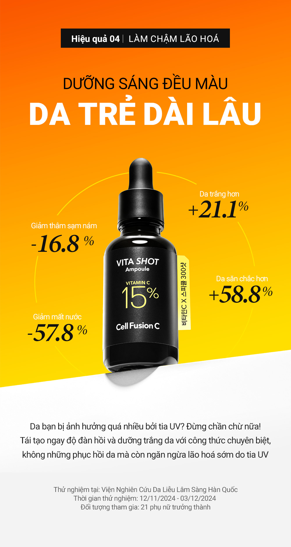 Siêu Tinh Chất Vi Kim 300 Vitamin C 15% Dưỡng Trắng Mờ Thâm Sạm Nám Cell Fusion C Toning C Vita Shot Ampoule 20g