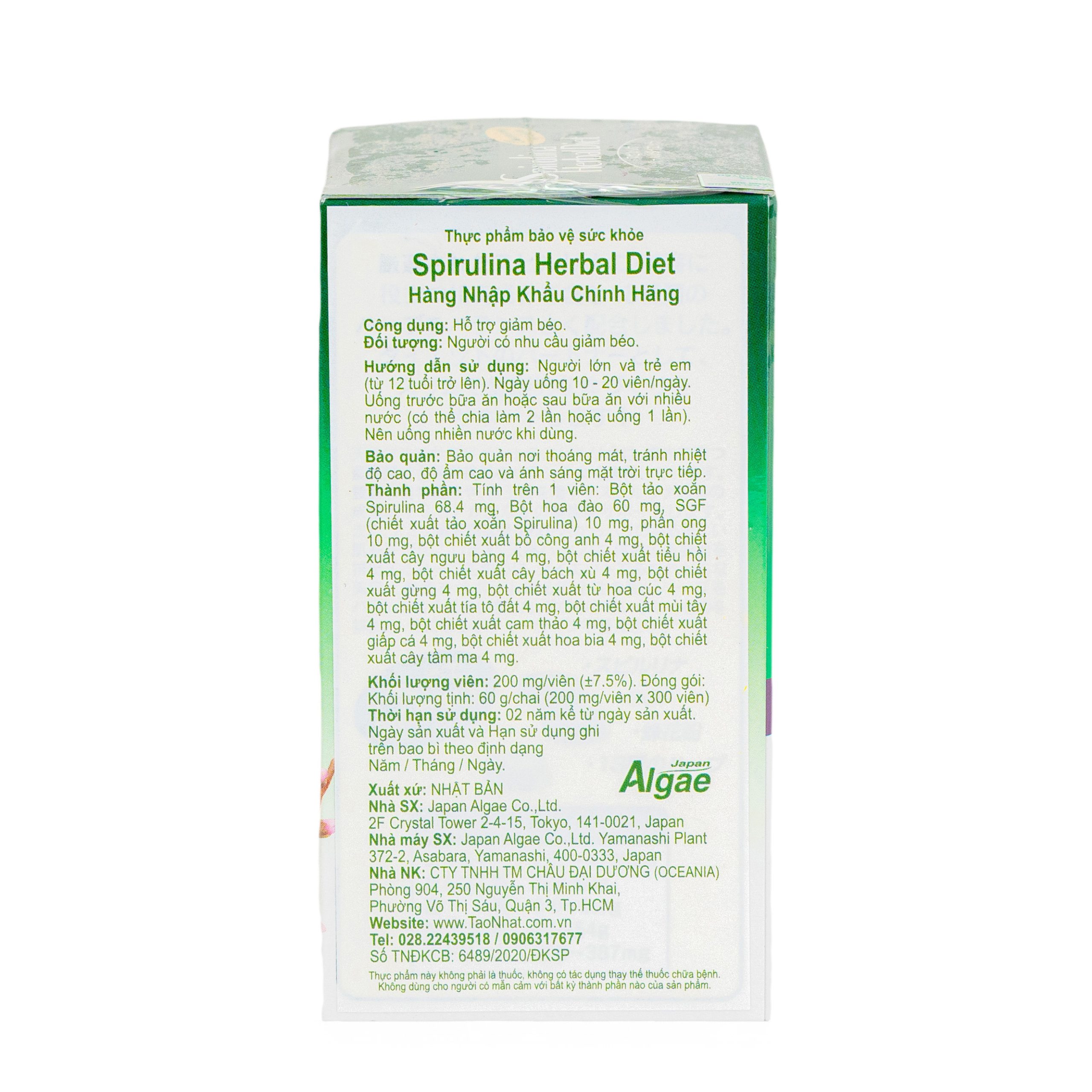 Tảo Spirulina Herbal Diet hỗ trợ giảm cân, thải độc cơ thể 300v