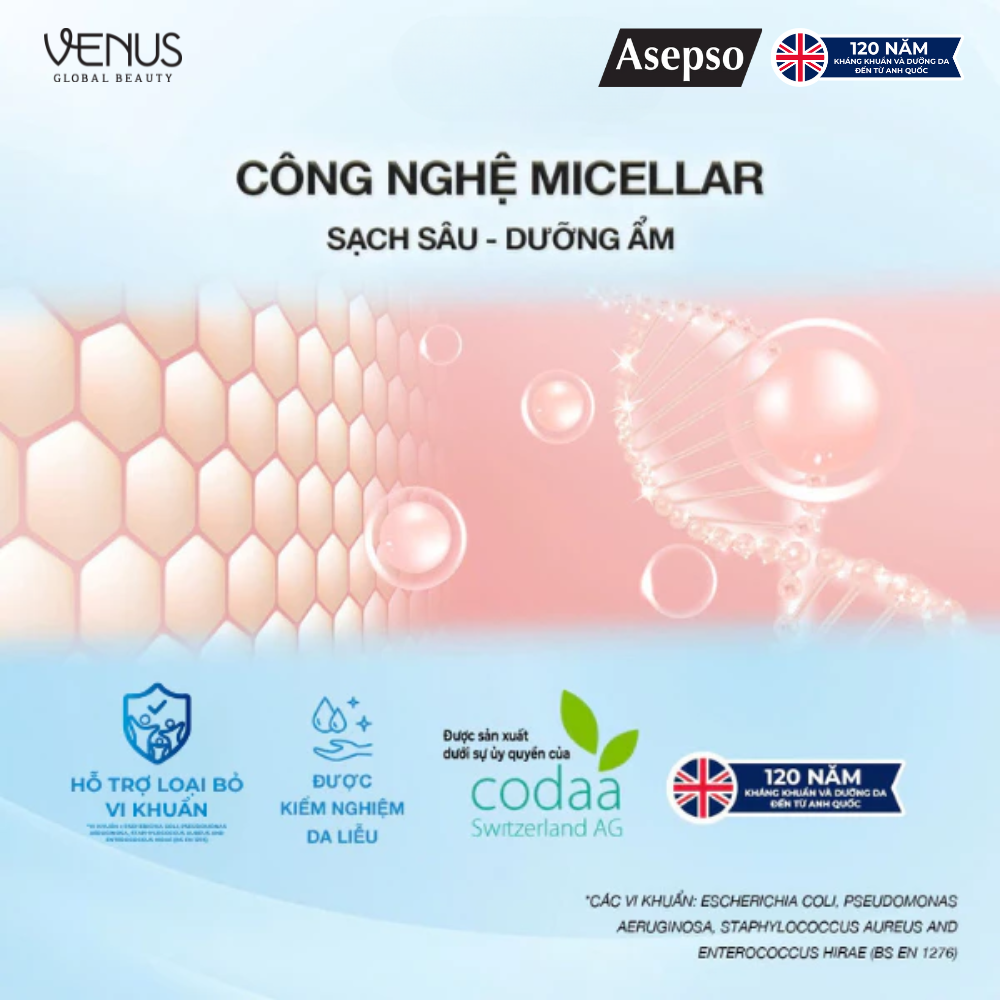 Sữa tắm kháng khuẩn ASEPSO dưỡng sáng da bổ sung Vitamin C & E 1000 ml