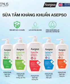 Sữa tắm kháng khuẩn ASEPSO dưỡng sáng da bổ sung Vitamin C & E 1000 ml