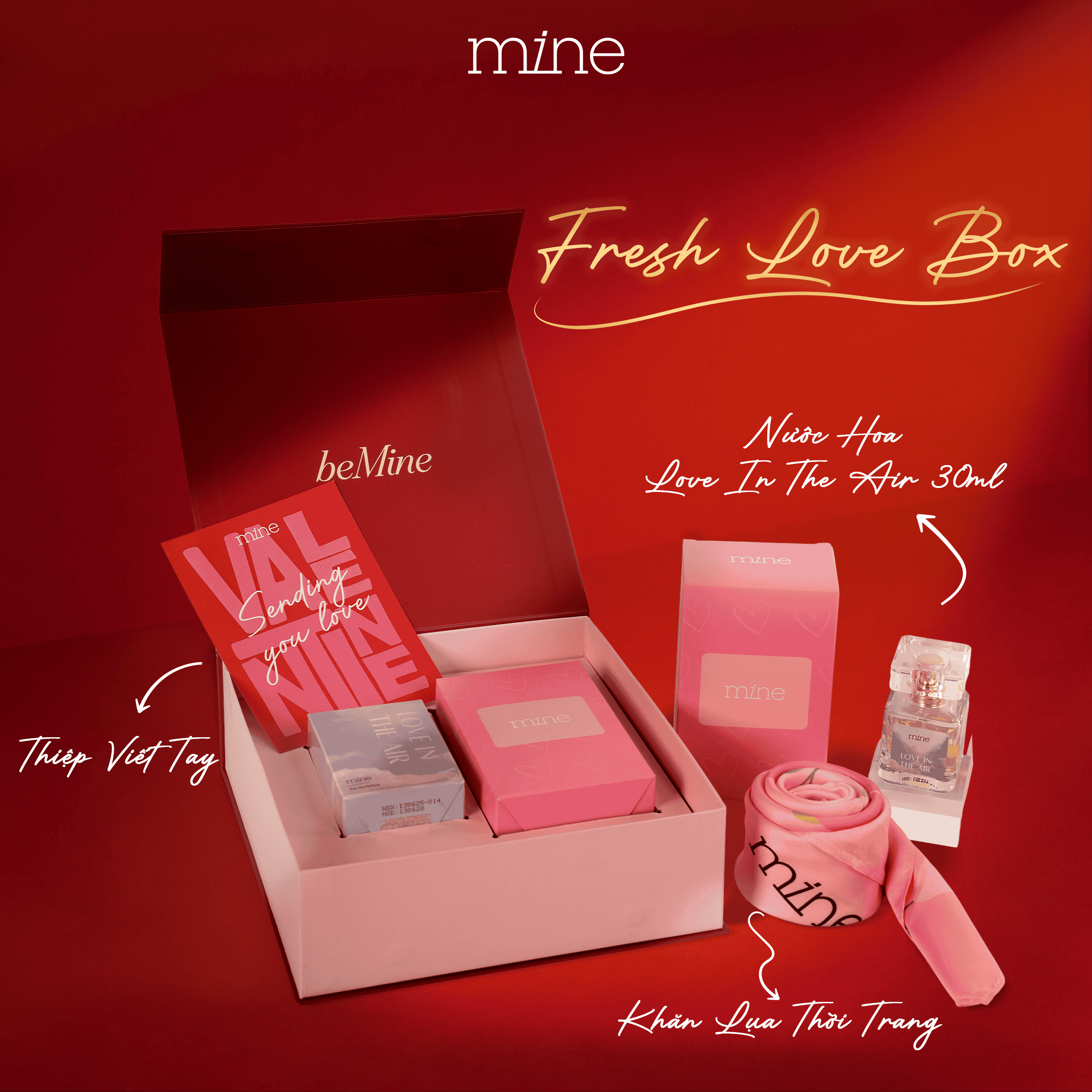 Hộp quà tặng Mine Nước hoa Love in the air 30ml & Khăn lụa
