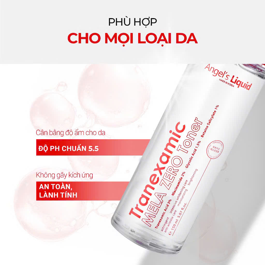 Combo Bộ 04 sản phẩm Giảm Thâm Nám và Làm Sáng Da Chuyên Biệt Angel’s Liquid Tranexamic (Toner, Serum & Kem)