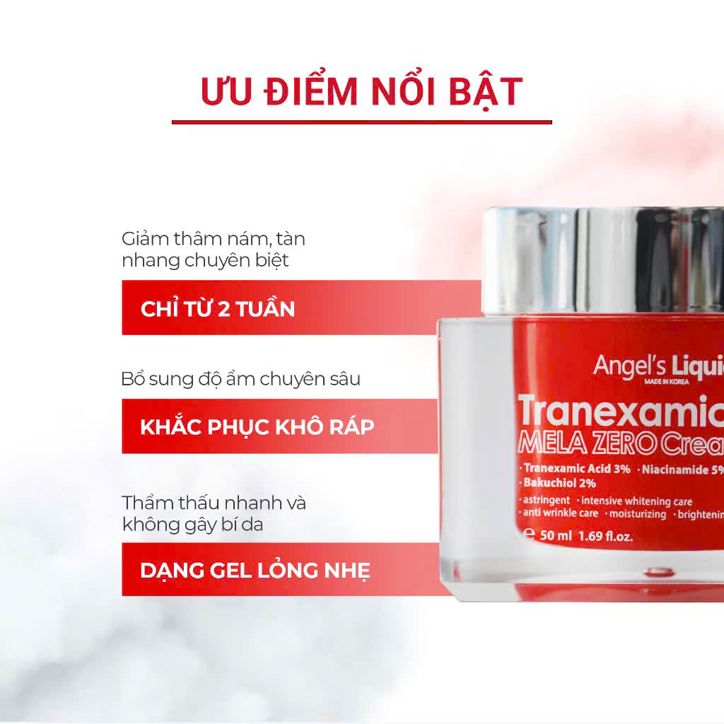 Combo Bộ 04 sản phẩm Giảm Thâm Nám và Làm Sáng Da Chuyên Biệt Angel’s Liquid Tranexamic (Toner, Serum & Kem)
